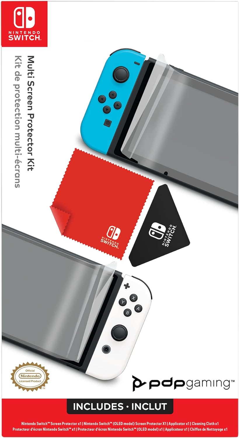 PDP Gaming Multi-Screen Protector Kit: Includes Cleaning Cloth, Applicator and 2 HD Screen Protectors for Nintendo Switch OLED