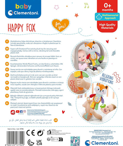 Clementoni- Happy Fox Toddler Plush Toy: Infant Activity Soft Toy, Cuddly and Multi-Coloured Animal Toy, Machine Washable, Perfect for Developing Sensory Skills, Safe and Gentle (0+ Months