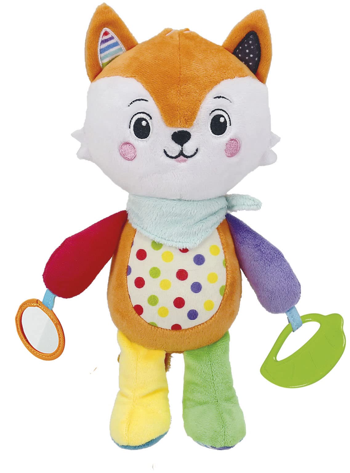 Clementoni- Happy Fox Toddler Plush Toy: Infant Activity Soft Toy, Cuddly and Multi-Coloured Animal Toy, Machine Washable, Perfect for Developing Sensory Skills, Safe and Gentle (0+ Months