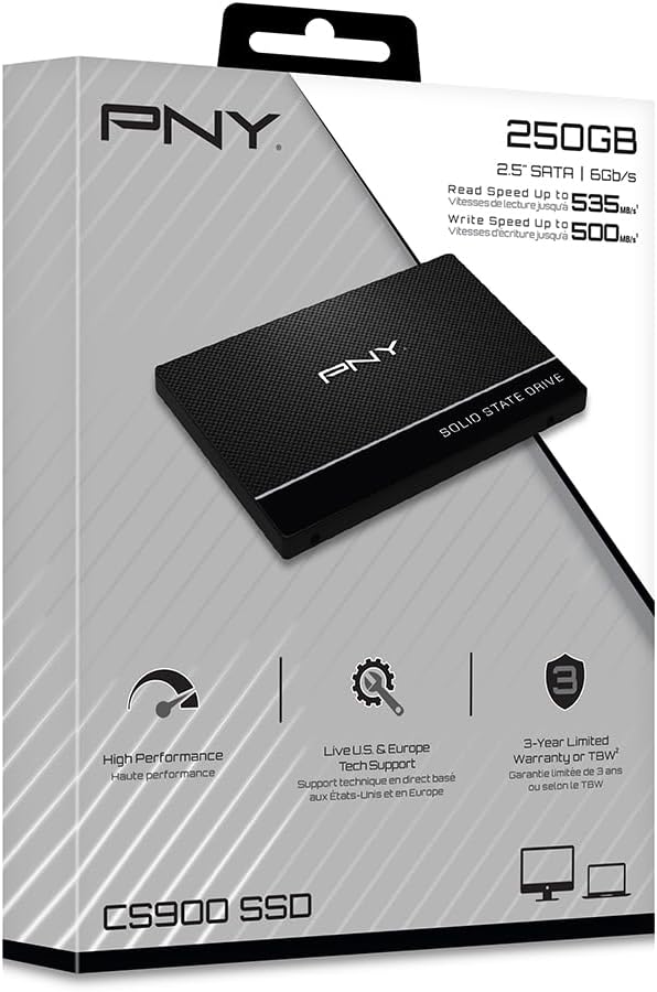 PNY CS900 Internal SSD SATA III, 2.5 Inch, 250GB, Read speed up to 535MB/s