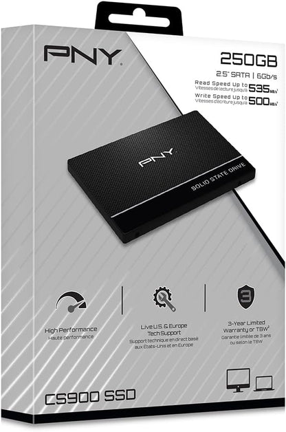 PNY CS900 Internal SSD SATA III, 2.5 Inch, 250GB, Read speed up to 535MB/s