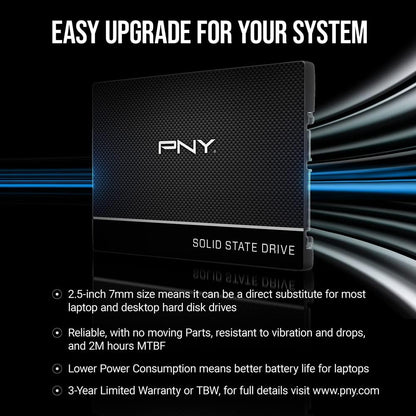PNY CS900 Internal SSD SATA III, 2.5 Inch, 250GB, Read speed up to 535MB/s