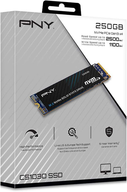 PNY CS1030 250GB M.2 NVMe PCIe Gen3 x4, 2500MB/s Read Speed, 1100MB/s Write Speed Internal Solid State Drive (SSD)