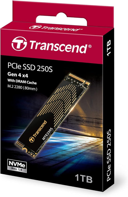 Transcend 1 TB NVMe PCIe Gen4 x4 M.2 2280 SSD Solid State Drive(SSD) TS1TMTE250S 1T 22mm x 80mm x 3.77 mm