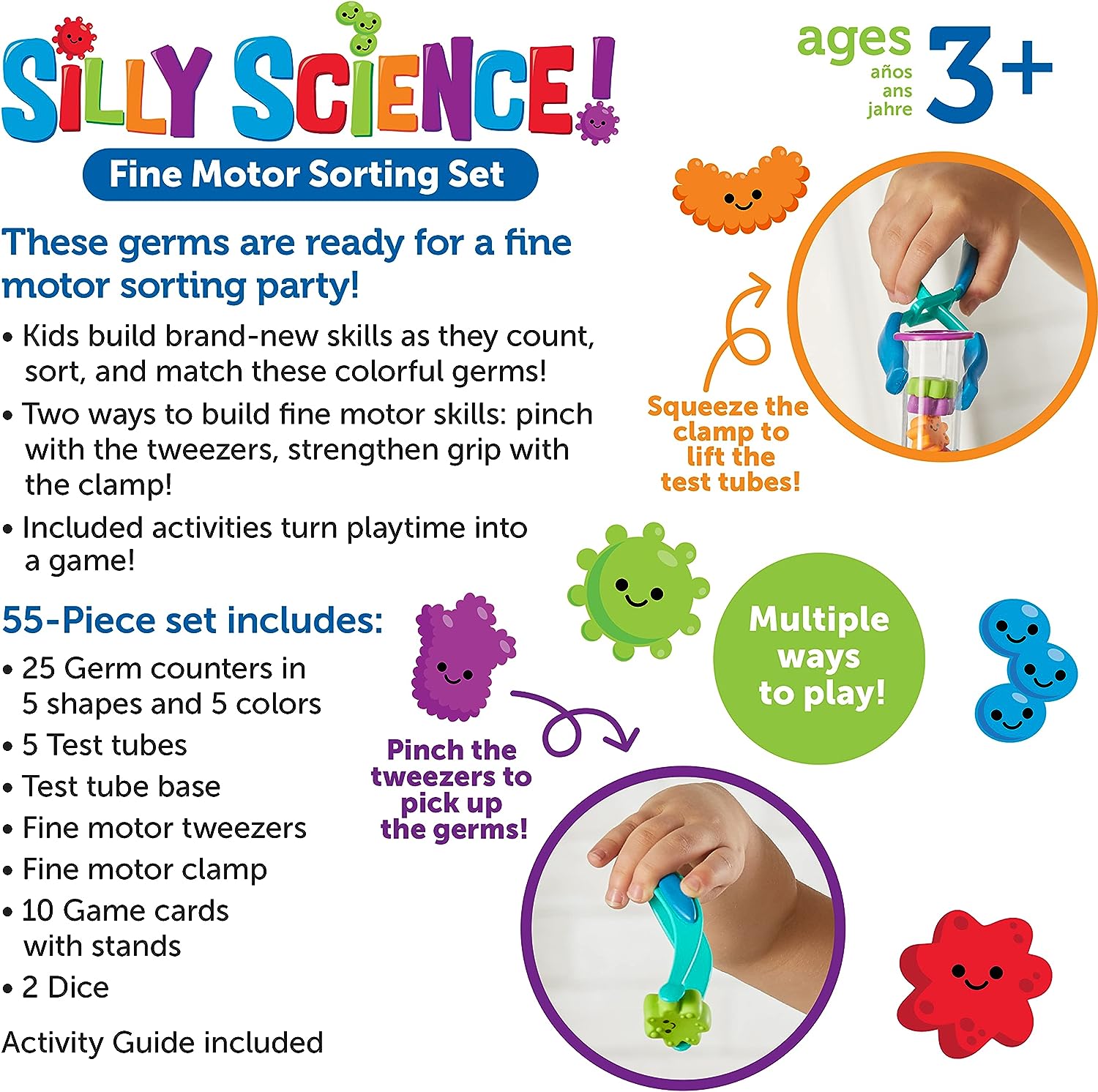 Learning Resources Silly Science Fine Motor Sorting Set, STEM Toys for Kids, Educational Toy, Preschool Fine Motor Skills, 55 Pieces, Age 3+