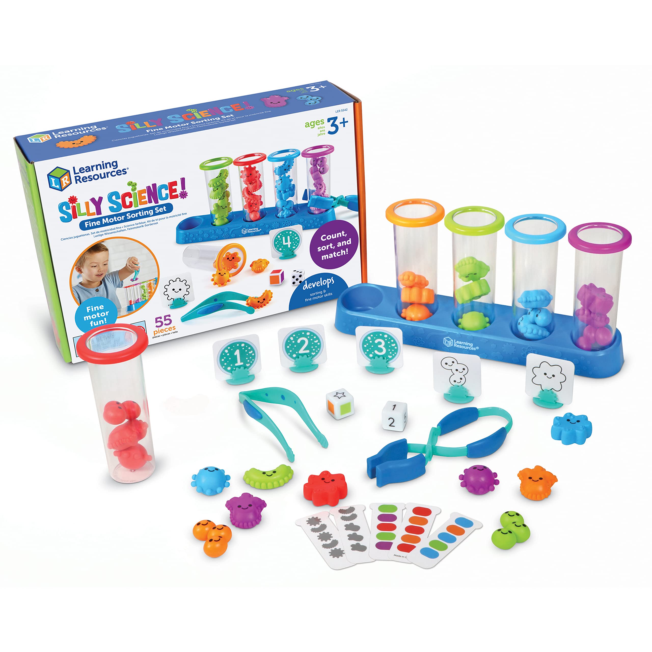 Learning Resources Silly Science Fine Motor Sorting Set, STEM Toys for Kids, Educational Toy, Preschool Fine Motor Skills, 55 Pieces, Age 3+