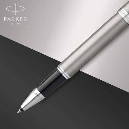 PARKER IM Rollerball Pen | Stainless Steel with Chrome Trim | Fine Point with Black Ink Refill | Gift Box
