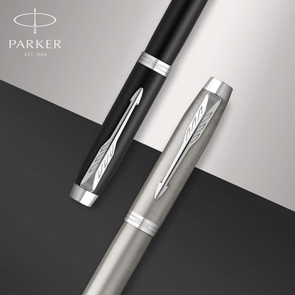 PARKER IM Rollerball Pen | Stainless Steel with Chrome Trim | Fine Point with Black Ink Refill | Gift Box