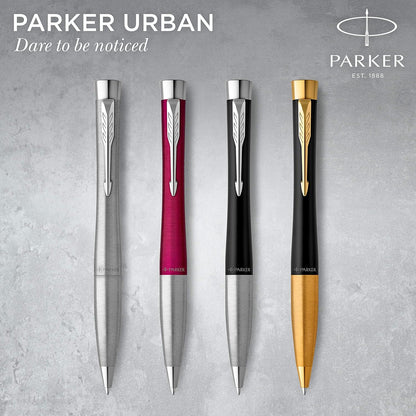 Parker Urban Twist Ballpoint Pen | Metro Metallic with Chrome Trim | Medium Point Blue Ink Refill | Gift Box