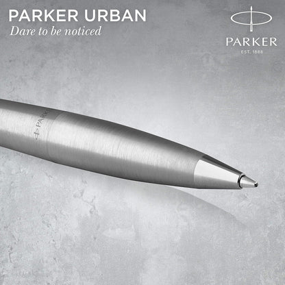 Parker Urban Twist Ballpoint Pen | Metro Metallic with Chrome Trim | Medium Point Blue Ink Refill | Gift Box