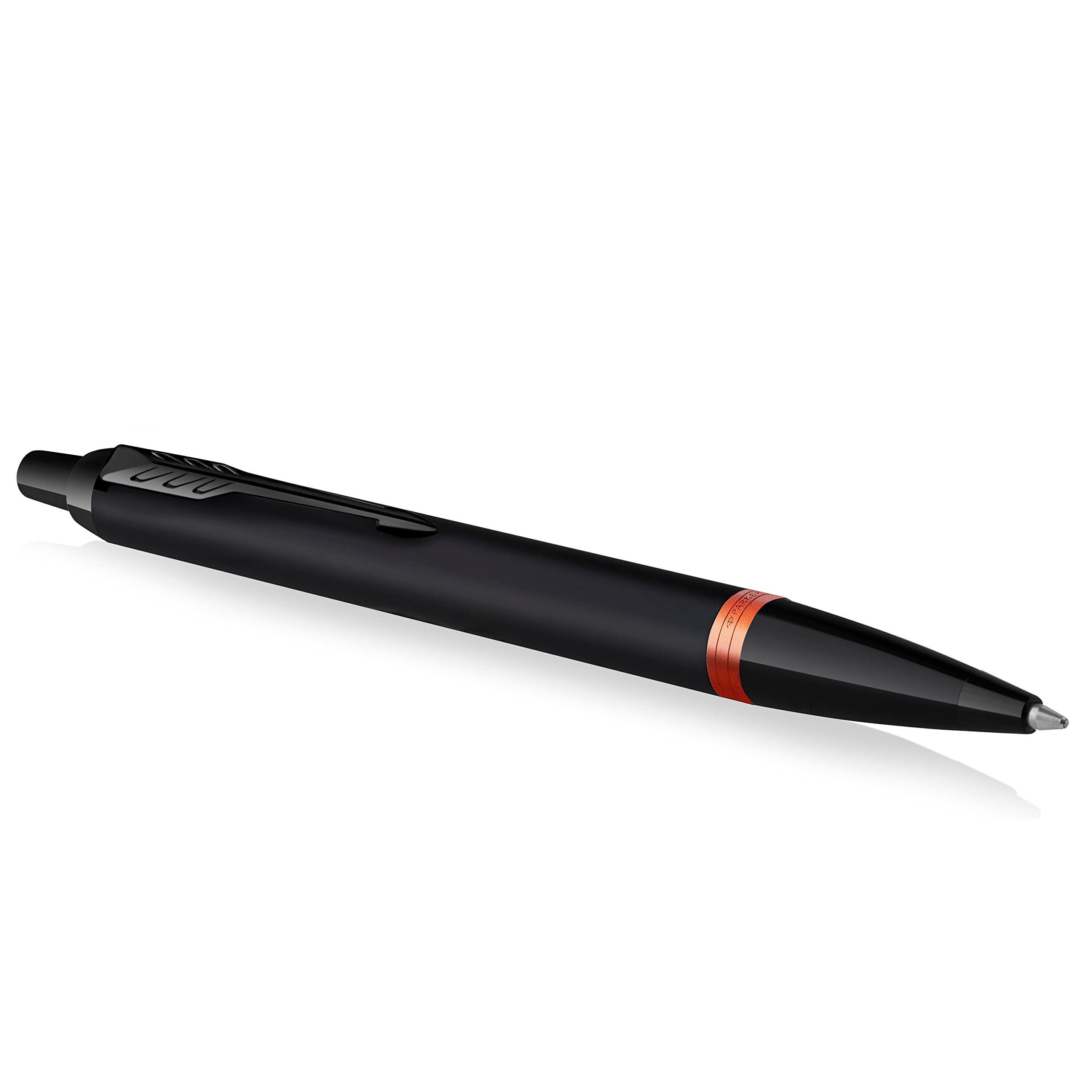 Parker IM Vibrant Rings Ballpoint Pen | Satin Black Lacquer with Flame Orange Accents | Medium Point with Blue Ink Refill | Gift Box Vibrant Rings Collection FLAME ORANGE Ball Point Pen