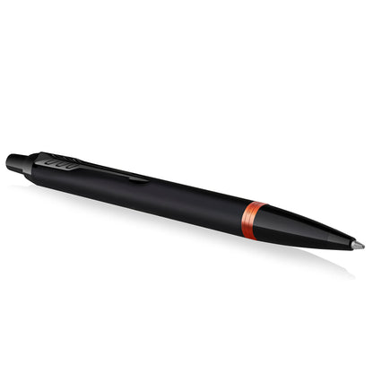 Parker IM Vibrant Rings Ballpoint Pen | Satin Black Lacquer with Flame Orange Accents | Medium Point with Blue Ink Refill | Gift Box Vibrant Rings Collection FLAME ORANGE Ball Point Pen
