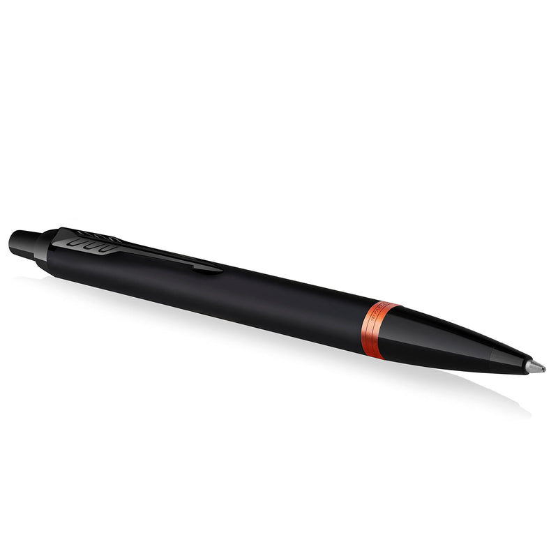 Parker IM Vibrant Rings Ballpoint Pen | Satin Black Lacquer with Flame Orange Accents | Medium Point with Blue Ink Refill | Gift Box Vibrant Rings Collection FLAME ORANGE Ball Point Pen
