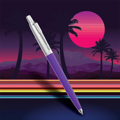 PARKER Jotter Originals Ballpoint Pens | Retrowave Collection | Vermilion Red & Indigo Purple | Blue Ink | Medium Point | 2 Count 2 count (Pack of 1) Vermilion Red & Indigo Purple