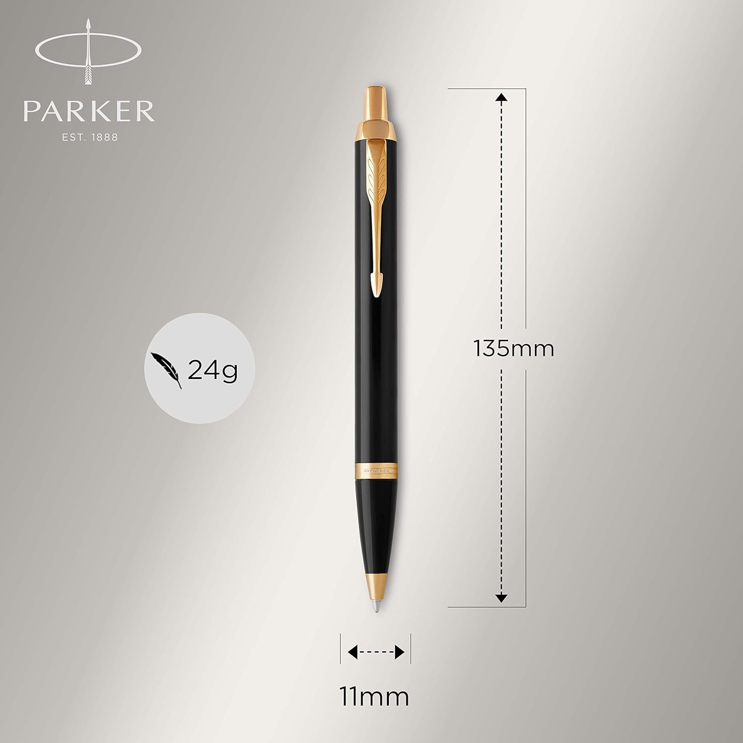 Parker IM Ballpoint Pen | Black Lacquer with Gold Trim | Medium Point Blue Ink | Gift Box