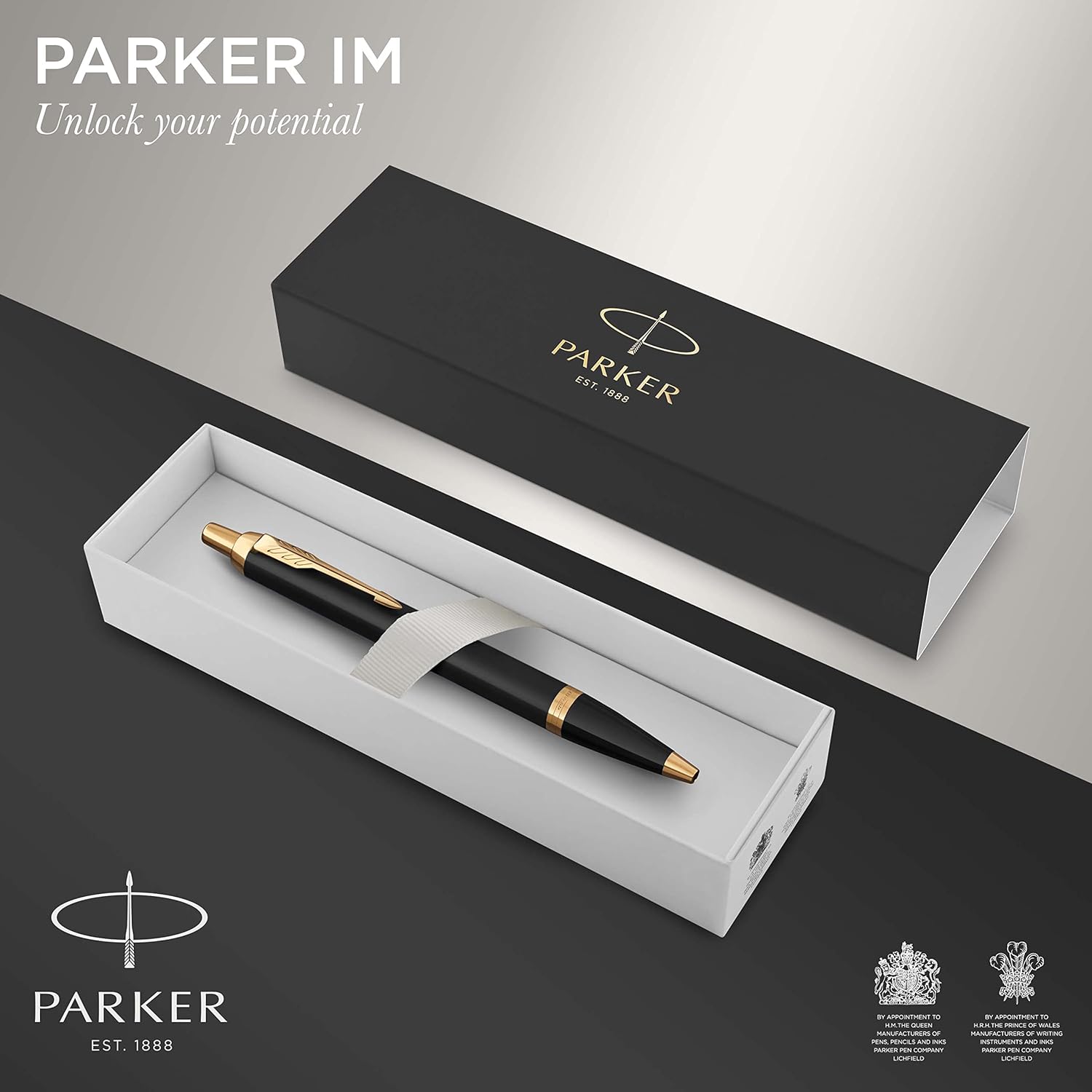 Parker IM Ballpoint Pen | Black Lacquer with Gold Trim | Medium Point Blue Ink | Gift Box