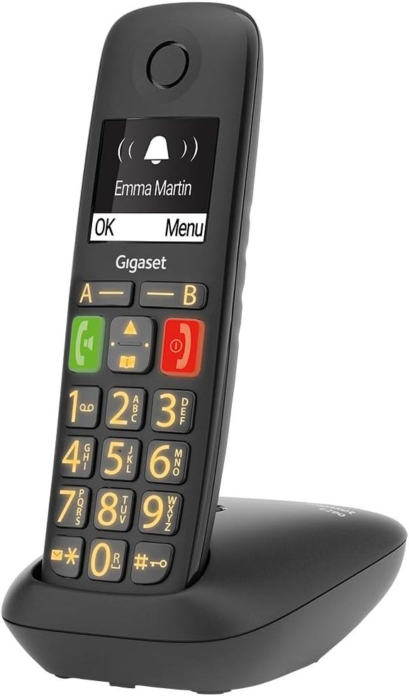 Gigaset E290, Telefono Portatile con Suonerie Forti, Numeri Grandi e Audio Potenziato, Tasti di Chiamata Rapida, Vivavoce con Volume Regolabile, Nero