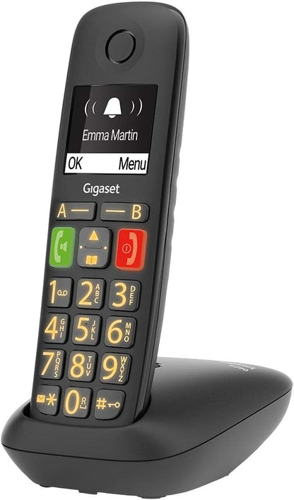 Gigaset E290, Telefono Portatile con Suonerie Forti, Numeri Grandi e Audio Potenziato, Tasti di Chiamata Rapida, Vivavoce con Volume Regolabile, Nero