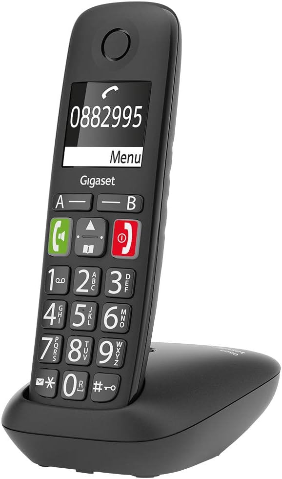 Gigaset E290, Telefono Portatile con Suonerie Forti, Numeri Grandi e Audio Potenziato, Tasti di Chiamata Rapida, Vivavoce con Volume Regolabile, Nero