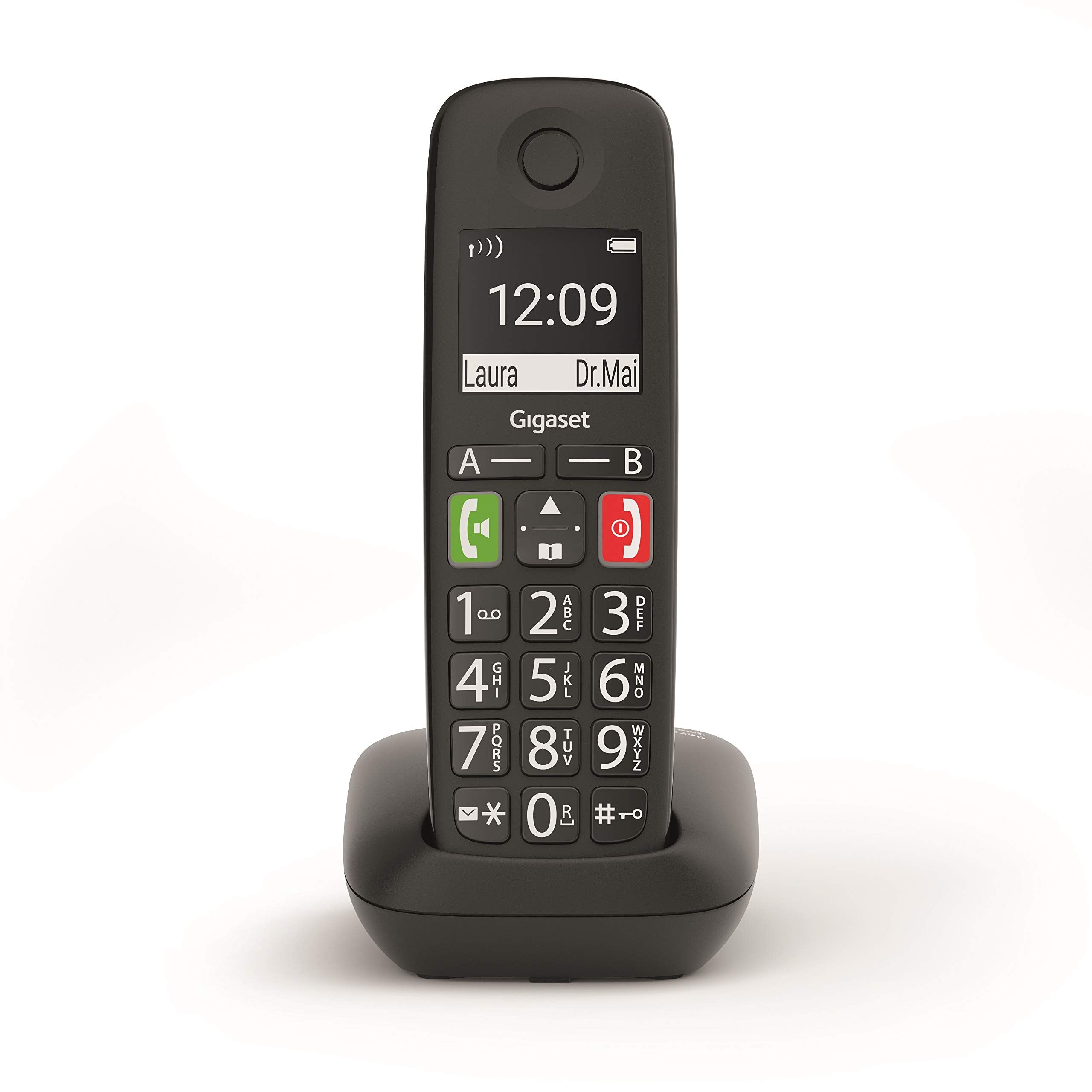 Gigaset E290, Telefono Portatile con Suonerie Forti, Numeri Grandi e Audio Potenziato, Tasti di Chiamata Rapida, Vivavoce con Volume Regolabile, Nero
