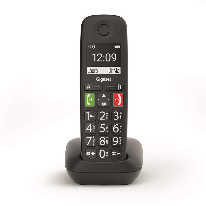 Gigaset E290, Telefono Portatile con Suonerie Forti, Numeri Grandi e Audio Potenziato, Tasti di Chiamata Rapida, Vivavoce con Volume Regolabile, Nero