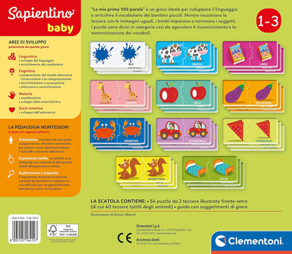 Clementoni- Sapientino Baby primeras 100 Palabras Educativo 1 año (versión en Italiano), Juegos Montessori, Fabricado en Italia, Multicolor, Talla única (16412