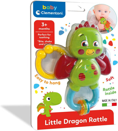 Clementoni- Little Dragon Rattle-Sonaglio Neonato con Massaggiagengive, Giocattolo Bambini 3 Mesi, Rafforza Le capacità Motorie E Sensoriali-Made in Italy, Colore Multilingua, 17779
