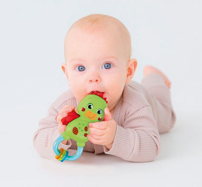 Clementoni- Little Dragon Rattle-Sonaglio Neonato con Massaggiagengive, Giocattolo Bambini 3 Mesi, Rafforza Le capacità Motorie E Sensoriali-Made in Italy, Colore Multilingua, 17779