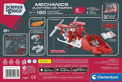 Clementoni - Science Build-Fire Helicopter-Children's Building Set 2 in 1, Mechanical Laboratory, Scientific Game 8 Years, Manual in Italian, Made in Italy, Multicoloured, Medium, 19275