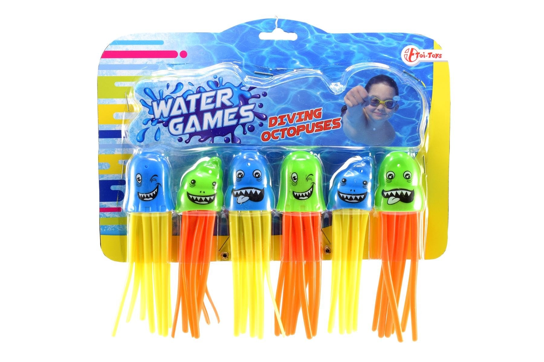 Toi-Toys Water Games 6 stuks Octopus op kaart, waterspelletjes, 67360 A, meerkleurig