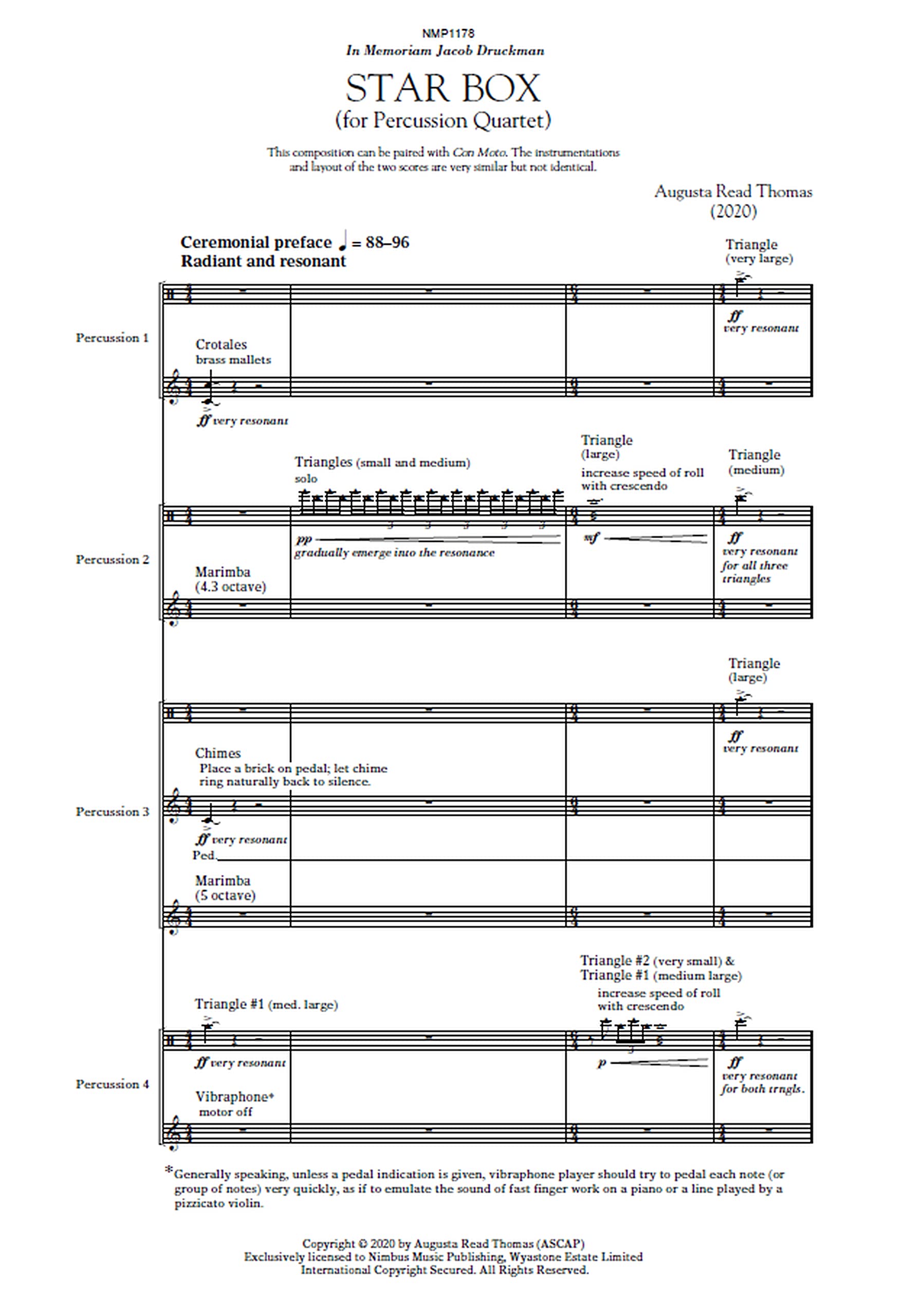 Augusta Read Thomas: Star Box for Percussion Quartet - Study Score (Nimbus Music Publishing NMP1178