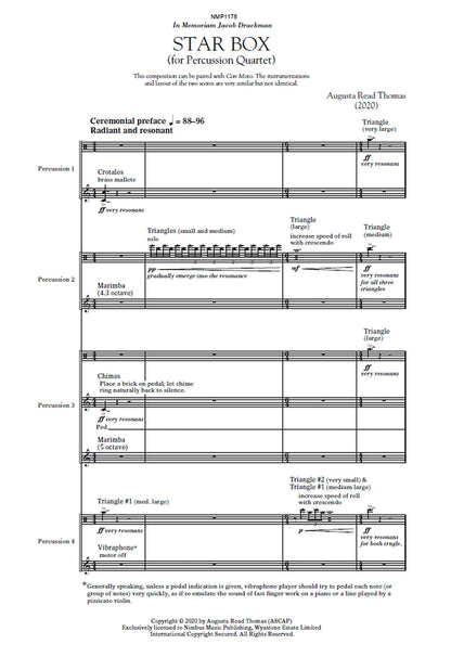 Augusta Read Thomas: Star Box for Percussion Quartet - Study Score (Nimbus Music Publishing NMP1178