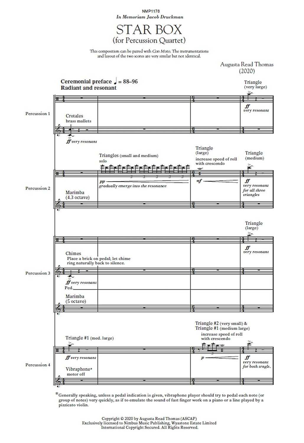 Augusta Read Thomas: Star Box for Percussion Quartet - Study Score (Nimbus Music Publishing NMP1178