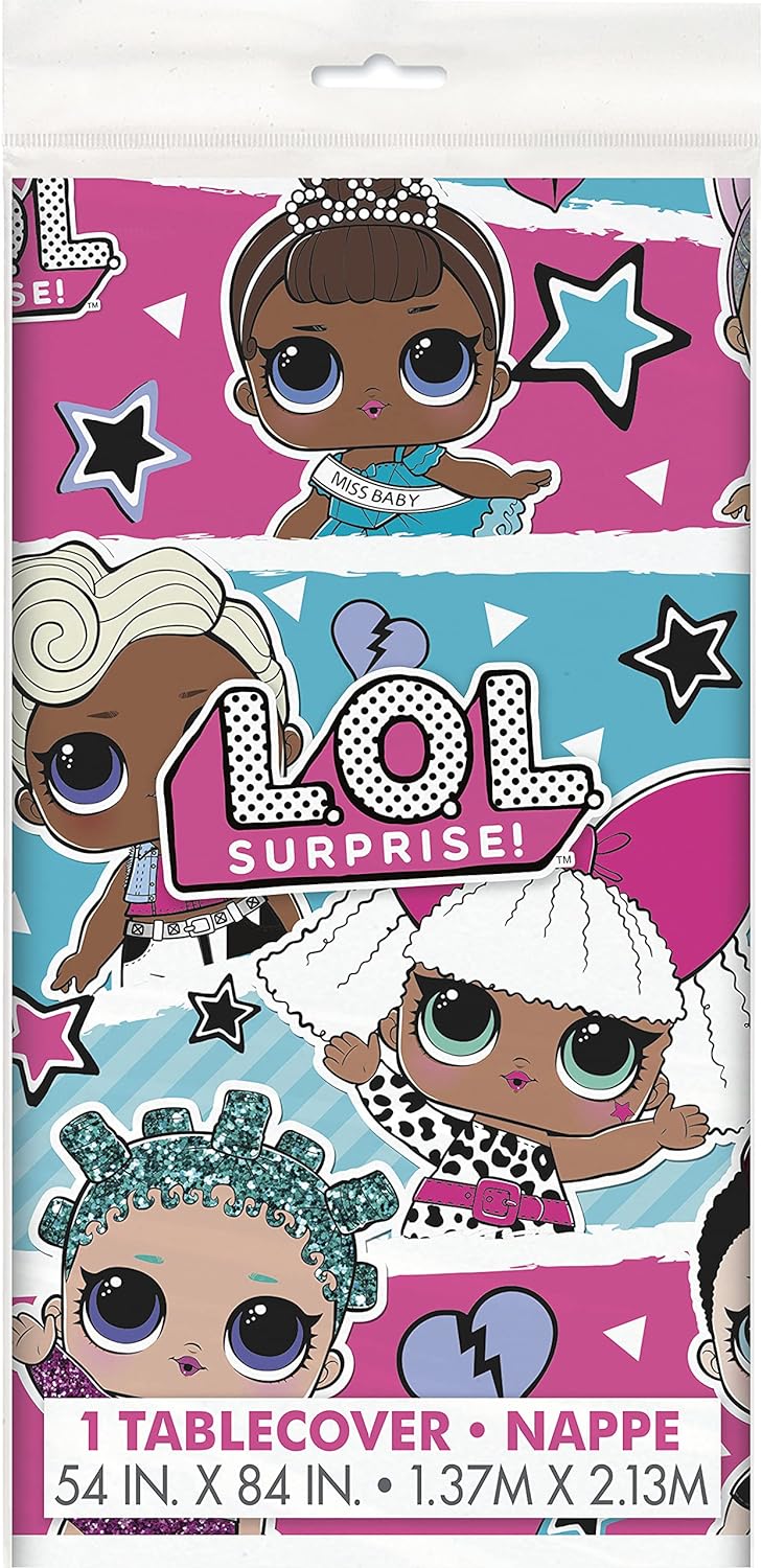Unique 20903 Plastic Tablecloth-2.13 m x 1.37 m-LOL Surprise Party, Print, Multicolour