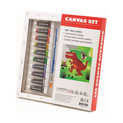 Crocodile Creek Dinosaur Canvas Painting Set for Kids Ages 6 Years and Up - Acrylic Painting Kit includes 10 Non-Toxic Acrylic Paints, 2 Paint Brushes, 1 Palette and 1 Canvas