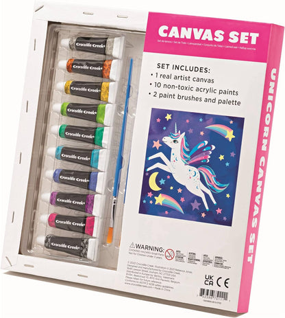 Crocodile Creek Unicorn Canvas Painting Set for Kids Ages 6 Years and Up - Acrylic Painting Kit includes 10 Non-Toxic Acrylic Paints, 2 Paint Brushes, 1 Palette and 1 Canvas