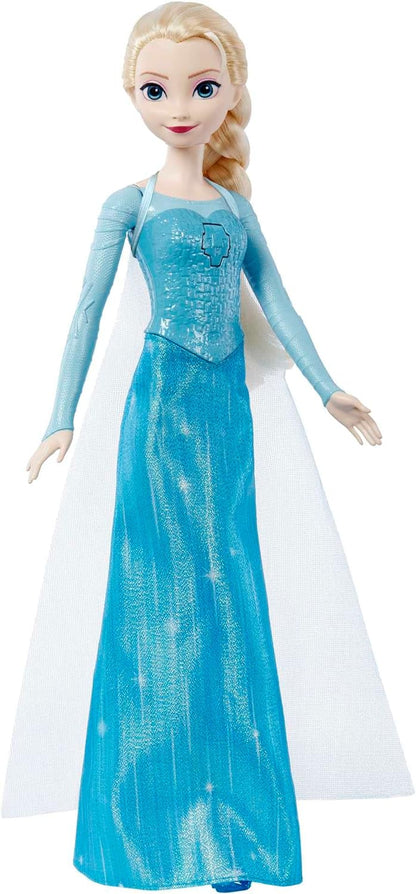 Mattel Disney Frozen Singing Elsa Doll, Frozen Elsa in Signature Clothing, Collectible Fashion Doll, Poseable Doll with Button to play music, Toys for Ages 3 and Up, Instrumental Version, HMG38 Blue classic
