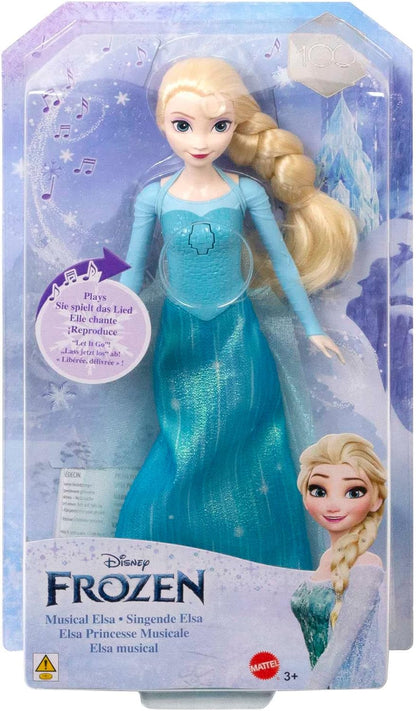 Mattel Disney Frozen Singing Elsa Doll, Frozen Elsa in Signature Clothing, Collectible Fashion Doll, Poseable Doll with Button to play music, Toys for Ages 3 and Up, Instrumental Version, HMG38 Blue classic