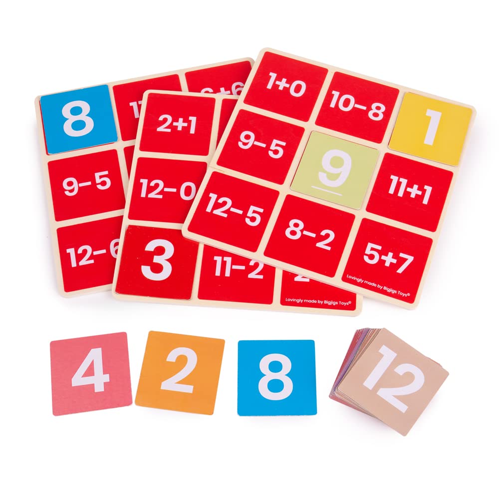 Bigjigs Toys, Maths Bingo Game - Add & Subtract, Wooden Toys, Maths Game, Kids Bingo Game, Educational Toys, Bingo Set, Wooden Board Games, Maths Toy