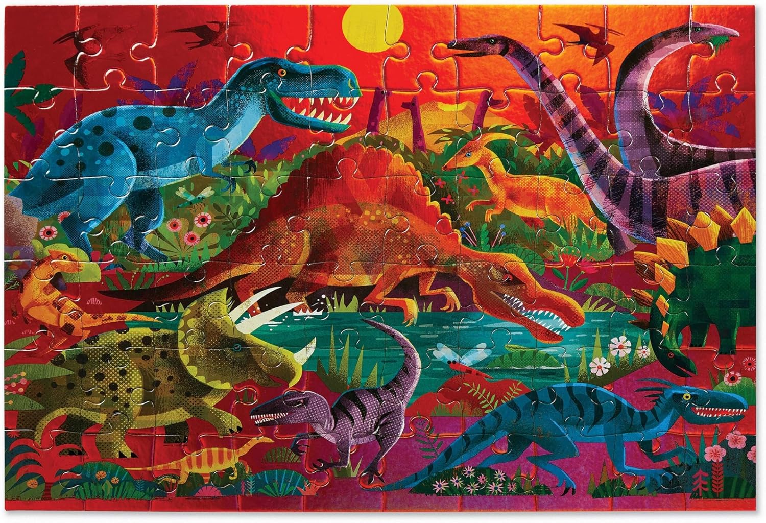 Crocodile Creek Holographic Foil Floor Puzzle - Dazzling Dinosaurs - 60-Piece Puzzle - for Ages 4 Years and up - Heavy-Duty Box for Storage - Puzzle Size: 14” x 19” (79052