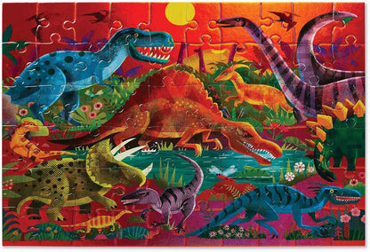 Crocodile Creek Holographic Foil Floor Puzzle - Dazzling Dinosaurs - 60-Piece Puzzle - for Ages 4 Years and up - Heavy-Duty Box for Storage - Puzzle Size: 14” x 19” (79052