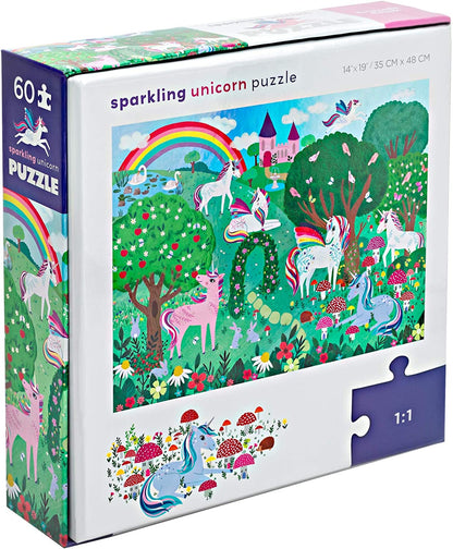 Crocodile Creek Holographic Foil Floor Puzzle - Sparkling Unicorn - 60-Piece Puzzle - for Ages 4 Years and up - Heavy-Duty Box for Storage - Puzzle Size: 14” x 19”, 1 ea