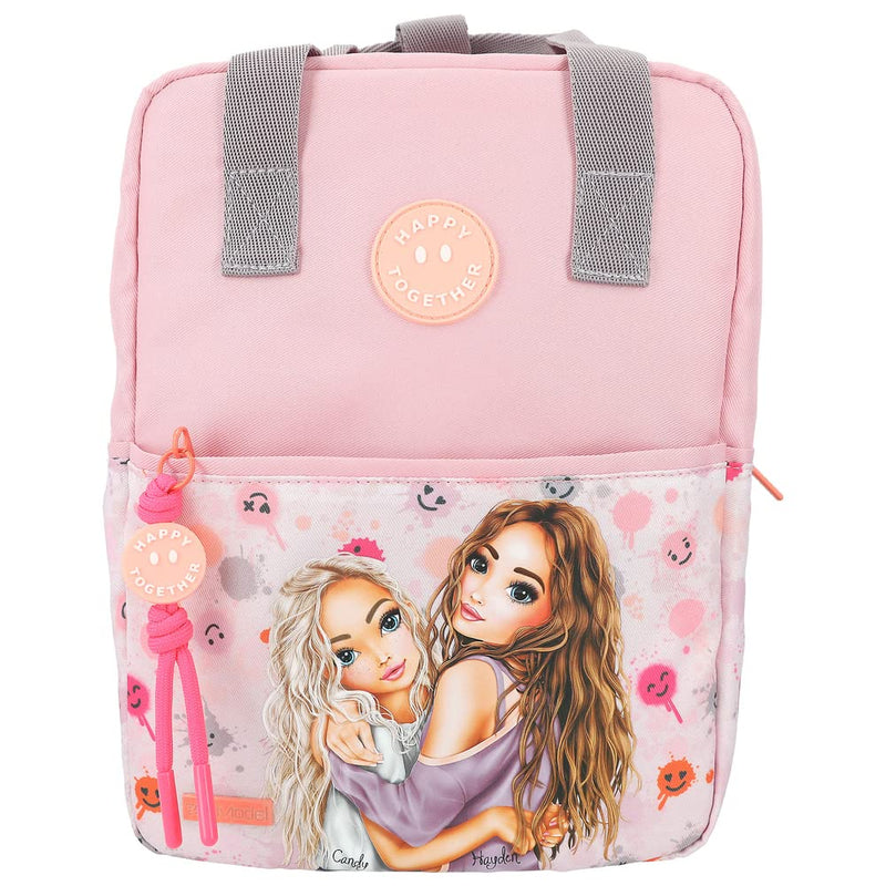 Depesche 12263 TOPModel Happy Together Backpack in Pink with Models and Smile Pattern, Bag with Adjustable Shoulder Strap, Multicoloured