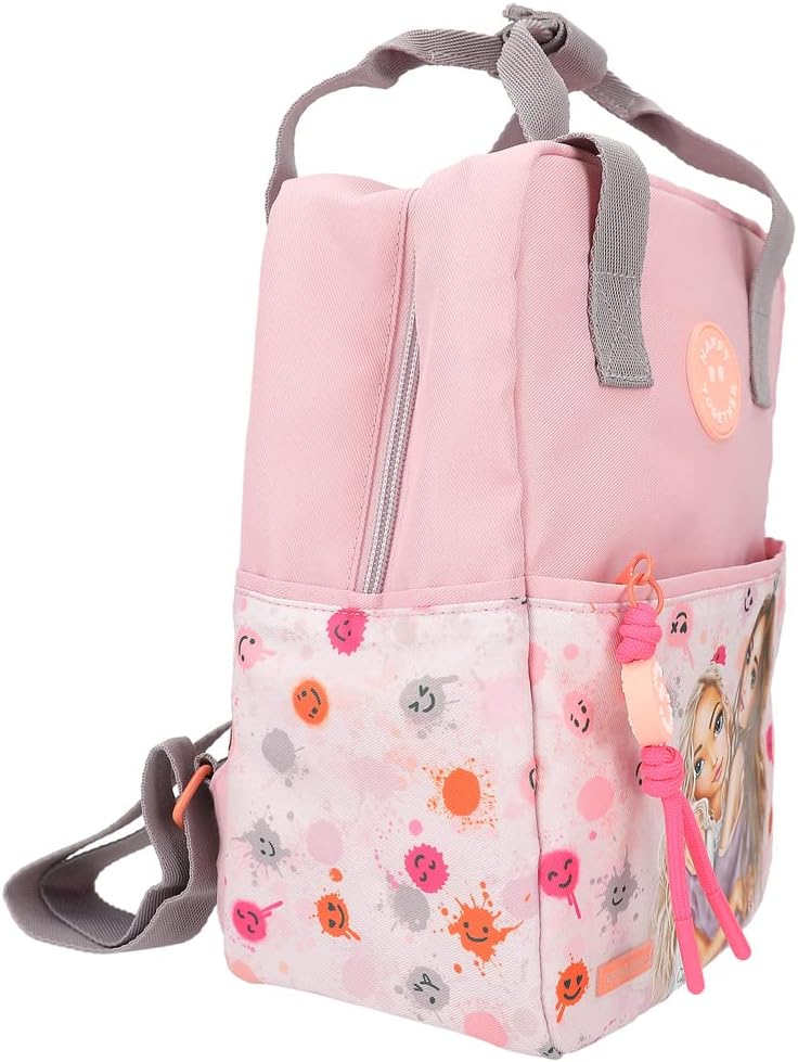 Depesche 12263 TOPModel Happy Together Backpack in Pink with Models and Smile Pattern, Bag with Adjustable Shoulder Strap, Multicoloured