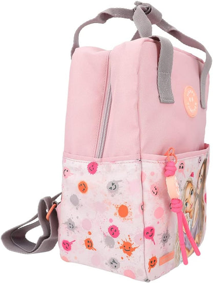 Depesche 12263 TOPModel Happy Together Backpack in Pink with Models and Smile Pattern, Bag with Adjustable Shoulder Strap, Multicoloured