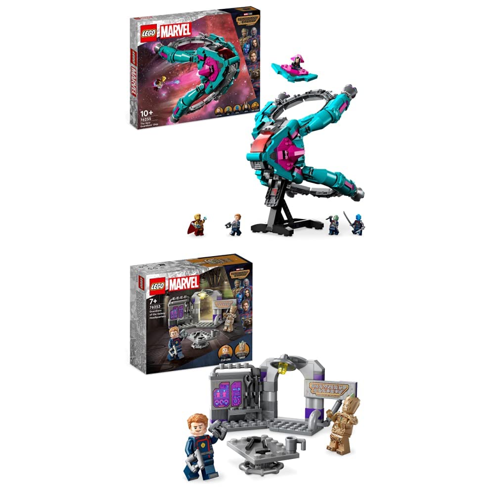 LEGO 76255 Marvel The New Guardians' Ship, Buildable Guardians of the Galaxy Volume 3 Spaceship Toy with Mantis & 76253 Marvel Guardians of the Galaxy Headquarters Volume 3 Set