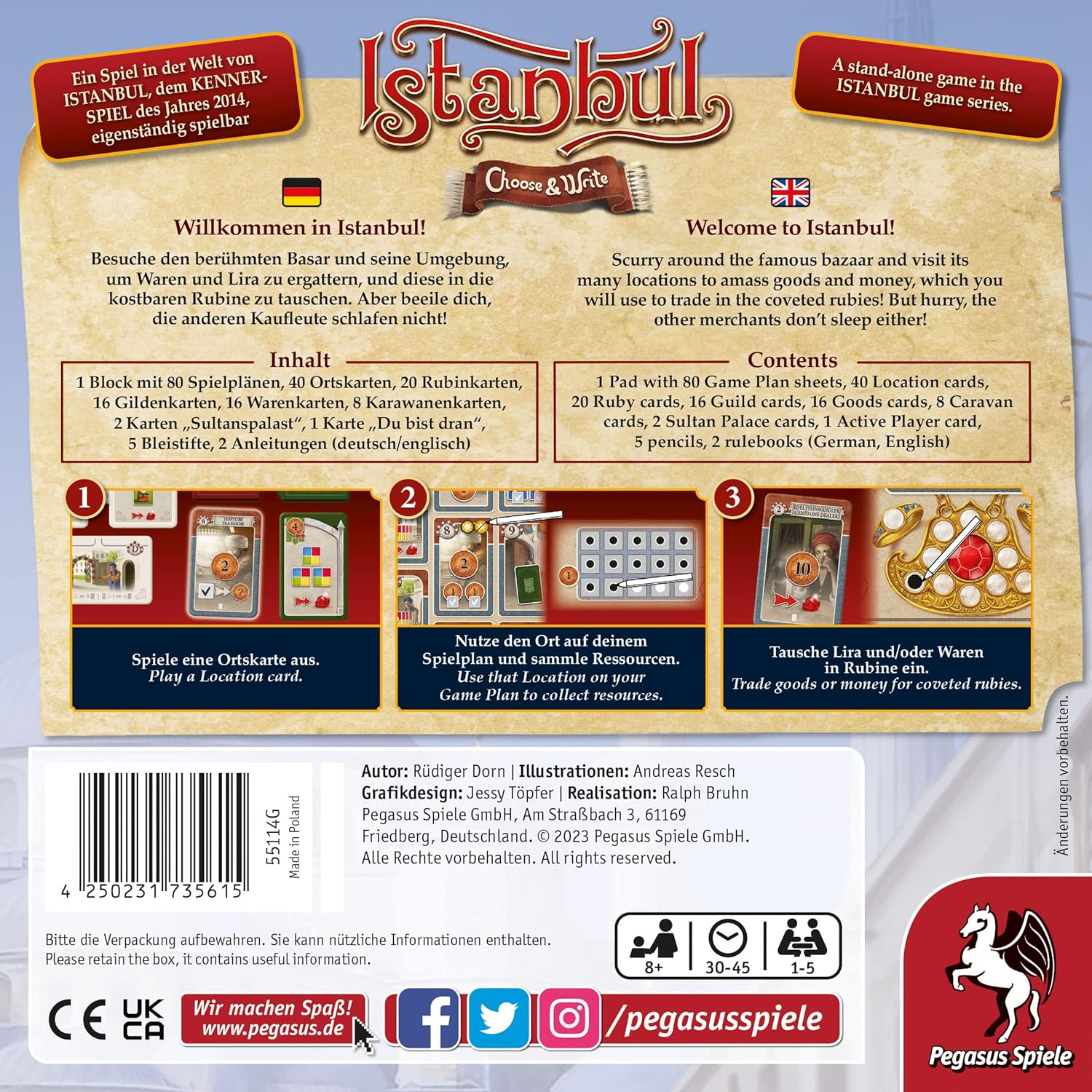 Pegasus Spiele- Estambul – Choose & Write Juegos de Cartas (PES55114G