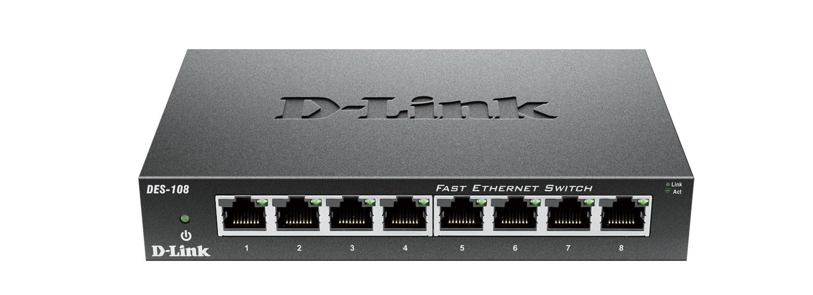 D-Link DES-108 – Switch de red con 8 puertos LAN Fast Ethernet 10/100 Mbps RJ-45, no gestionable Layer 2, carcasa metálica, negro