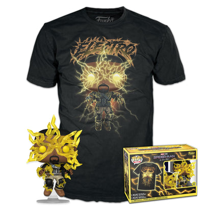 Funko Pop! & Tee: Spider-Man: NWH - Electro - Glow in The Dark - Medium - T-Shirt, Maglietta Vestiti a Maniche Corte con Figura in Vinile da Collezione - Idea Regalo Giocattoli per gli Adulti Uomini