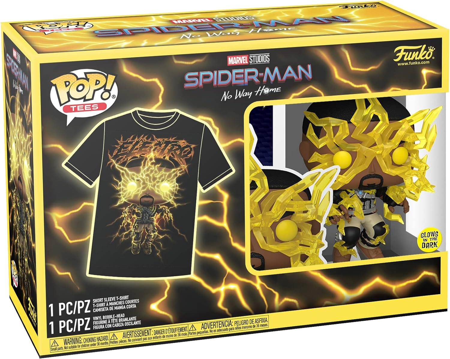 Funko Pop! & Tee: Spider-Man: NWH - Electro - Glow in The Dark - Large - (L) - T-Shirt, Maglietta Vestiti a Maniche Corte con Figura in Vinile da Collezione - Idea Regalo Giocattoli per gli Adulti